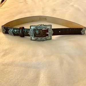 Brown & black leather belt with silver accents